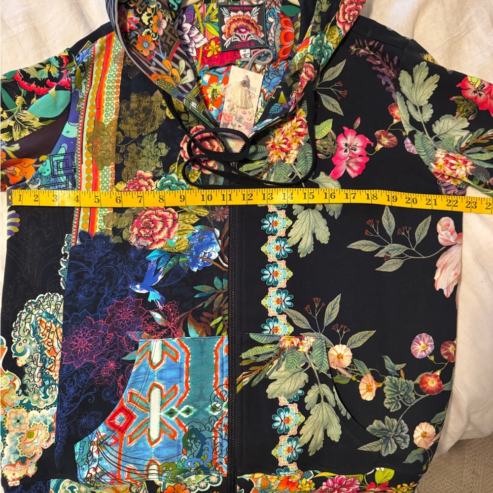 Johnny Was Floral Patchwork Hoodie Sweatshirt - Zip Up Boho- Medium - Picture 5 of 5